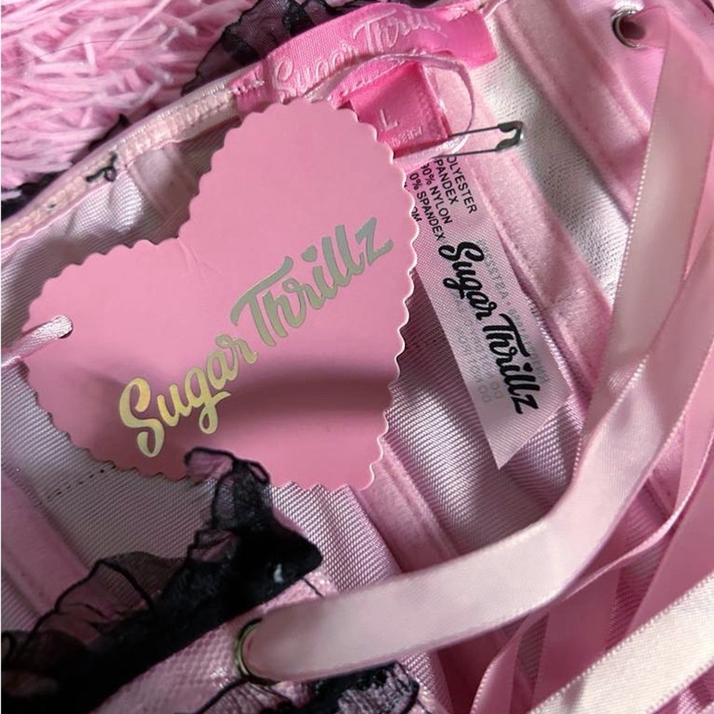 Dolls Kill Sugar Thrillz pink & black bustier corset - Picture 3 of 3